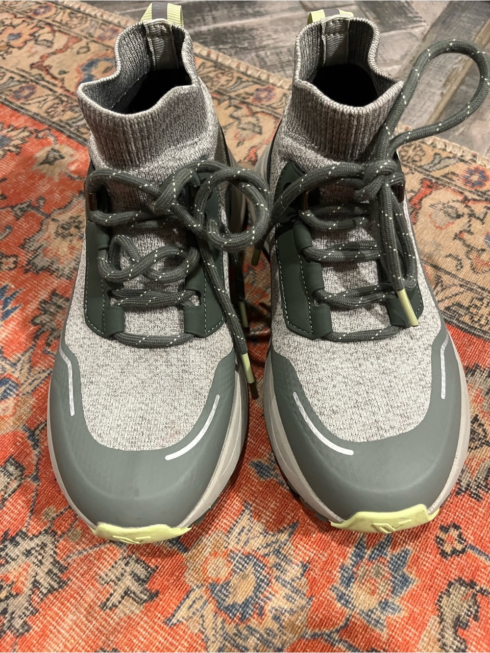 Vessi Grey Knit Ankle Boots with Olive and Lime Accents - Picture 14 of 14